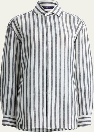 Ralph Lauren Collection Striped Linen Long-Sleeve Button-Down Shirt