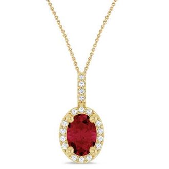 Allurez Oval Lab Ruby & Diamond Halo Pendant Necklace 14K in 1.08Ct/yellow Gold at Nordstrom, Size 18