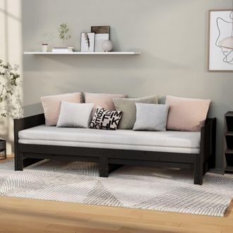 Berkfield Home Pull-out Day Bed Black Solid Wood Pine 2x(90x200) cm