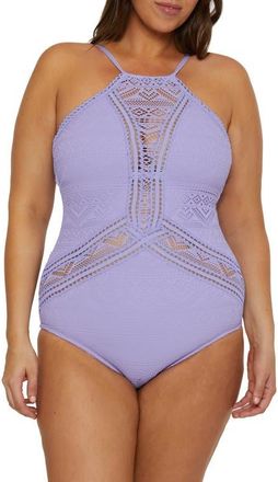 Becca Etc by Rebecca Virtue Colorplay Lace Overlay One-Piece Swimsuit in Bellflower at Nordstrom, Size 3X