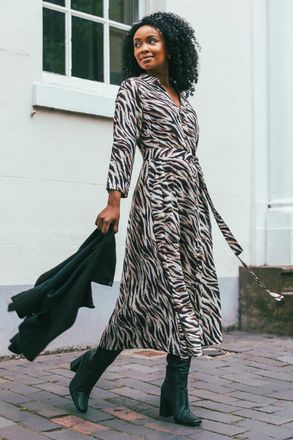 Roman Animal Print Midi Shirt Dress