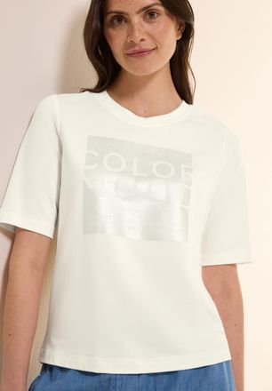 Cecil T-Shirt CECIL, Damen, Gr. XXL (46), weiss (vanillewei&szlig;), Jersey, Obermaterial: 63% Modal, 35% Baumwolle, 2% Elasthan, bedruckt, unifarben, normal h&uuml;ft