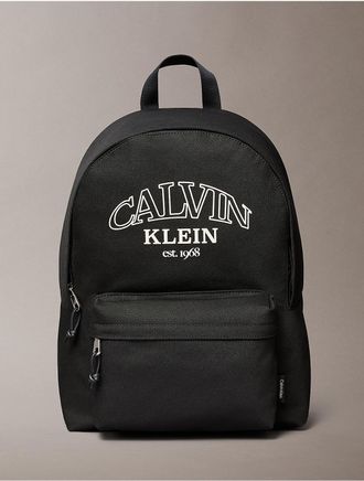 Calvin Klein Mens Curved Logo Graphic Round Backpack - Black