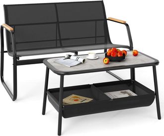 Costway 2 Pieces Patio Furniture Set Outdoor Loveseat and Coffee Table Set-Black