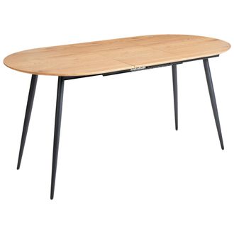 Beliani Mesa De Comedor Redonda Ovalada Extensible Moderna Industrial Patas De Metal Marr&oacute;n Claro Seniac