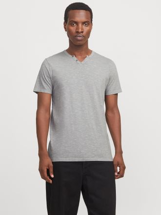 Jack & Jones T-Shirt JACK & JONES JJESPLIT NECK TEE SS NOOS, Herren, Gr. XS, grau (ultimate grau), Jersey, Obermaterial: 100% Baumwolle, unifarben, regular fit tai