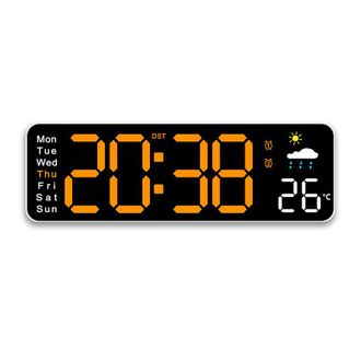 OEM Reloj Meteorol&oacute;gico Multifuncional Para Sala De Estar, Despertador, Indicador De Temperatura, Decoraci&oacute;n Del Hogar - Carcasa Blanca, Luz Naranja