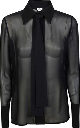 Elisabetta Franchi Sheer Pointed Collar Front Tie Blouse