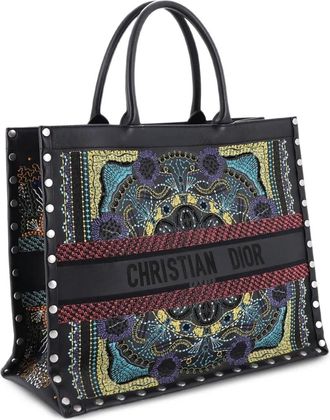 Dior Book Embroidered Studded Leather Large tote bag - Zwart