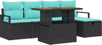 vidaXL Conjunto De Sof&aacute;s De Jard&iacute;n 6 Uds. Negro Rat&aacute;n Sint&eacute;tico Vidaxl