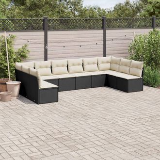 vidaXL Vidaxl - Set De Sof&aacute;s De Jard&iacute;n 10 Pzas Cojines Rat&aacute;n Sint&eacute;tico Negro