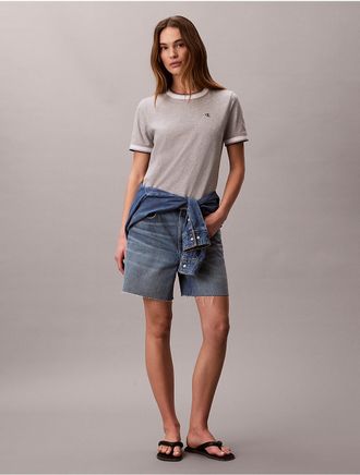 Calvin Klein Jeans Calvin Klein Womens Monogram Stripe Trim Classic T-Shirt - Grey - XL