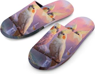 Generic Tropical Cockatoo Parrot Birds Mens Slippers Warm Non-Slip Houes Shose Spa Slipper for Home Bedroom