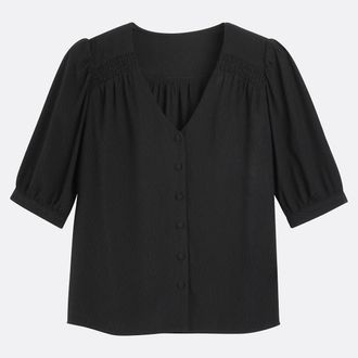 La Redoute Collections Soepel vallende blouse, V-hals, korte mouwen
