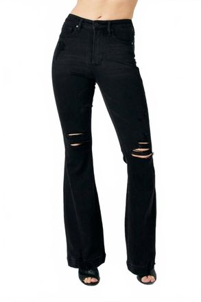 Judy Blue High Waist Tummy Control Destroy Flare Jeans In Black Denim