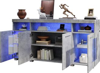 STILVORA Aparador Con 3 Puertas, 6 Compartimentos Y Led, Estilo Industrial, Para Sal&oacute;n, En Mdf, Gris, 140&times;40&times;70 Cm