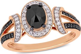 Mimi & Max 1ct TW Black White Split Shank Ring 10k Rose Gold