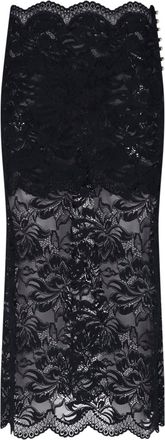 Paco Rabanne Black Floral Lace Midi Skirt
