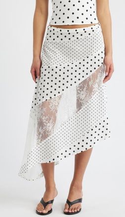 Princess Polly Rennar Mixed Polka Dot Asymmetric Skirt in White /Polka Dot at Nordstrom, Size 10