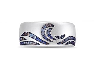 LuvMyJewelry Surf Up Sterling Sapphire & Topaz Silver Band Men Ring