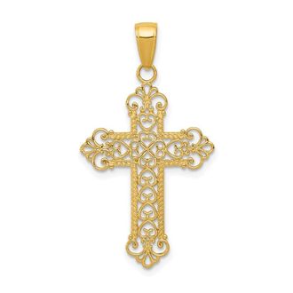 Diamond2Deal 14k Yellow Gold Fleur De Lis Cross Charm