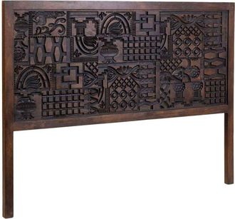 Wanderlust Deco Cabecero De Madera Tallado Artesanal Marr&oacute;n 160x3x120h Cm