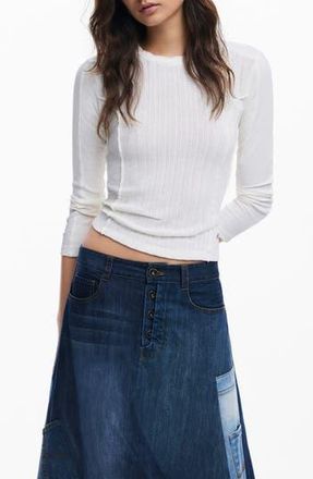 Desigual Charm Pointelle Stretch Cotton Top in White at Nordstrom Rack, Size X-Large