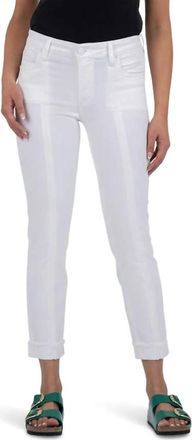 Kut from the Kloth Amy Crop Straight Leg- Roll Up Fray Jean In Optic White