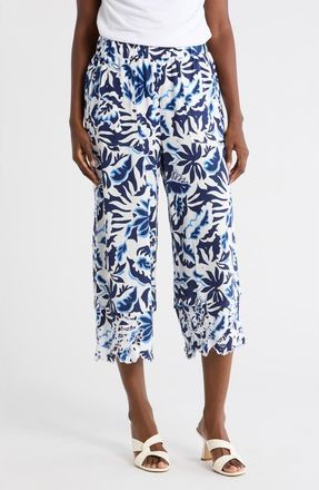 Nicole Miller Embroidered Eyelet Hem Wide Leg Pull-On Pants in Paisley Navy 331-3 Print at Nordstrom Rack, Size X-Large