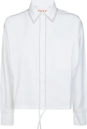 Marni White Piping Drawstring Cropped Shirt