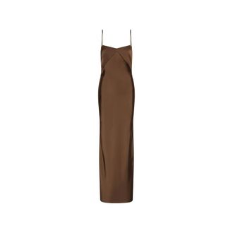 Rotate ROTATE Birger Christensen, Gowns, female, Brown, Size: S Satin Maxi Slip Dress