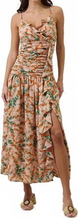 Sugarlips Heida Floral Bristol Ruched Midi Dress In Orange