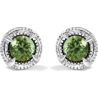 House of Brilliance Silver 1/3 Ct Green Diamond Solitaire Milgrain Stud Earrings at Nordstrom