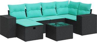 vidaXL Set De Sof&aacute;s De Jard&iacute;n 7 Pzas Con Cojines Rat&aacute;n Sint&eacute;tico Negro Vidaxl