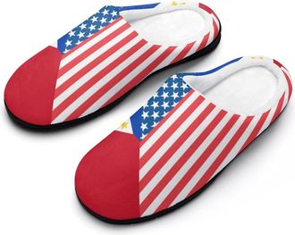 Generic Philippines & U.S. Flag Funny Mens Cotton Slippers Shoes Novelty Soft Non-Slip Sole Home Shoe