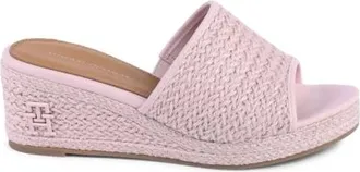 Tommy Hilfiger Schoenen, Dames, Roze, 38 EU, Linnen, Roze Linnen Sleehakken