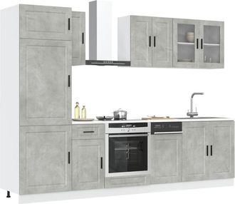 vidaXL Vidaxl - Mueble Cocina Kalmar Gris Hormig&oacute;n 8 Pzas Madera Contrachapada