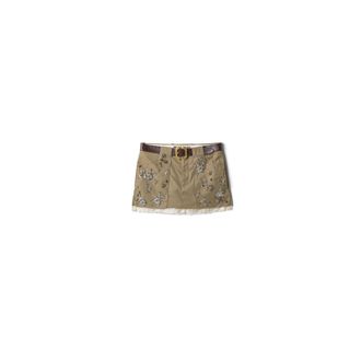 Miu Miu Embroidered Chino Miniskirt, Woman, Khaki, Size 40