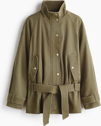 H&M Baumwolltwilljacke mit G&uuml;rtel - Khakigr&uuml;n