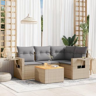 vidaXL Juego De Sof&aacute;s Jard&iacute;n Con Cojines 5 Pzas Rat&aacute;n Sint&eacute;tico Beige Vidaxl
