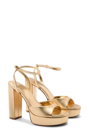 Mango Ankle Strap Platform Sandal in Gold at Nordstrom, Size 10Us