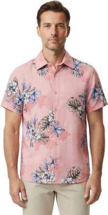 Lords of Harlech Exotic Floral Mens Linen Printed Shirt in Exotic Floral Coral at Nordstrom, Size Xx-Large