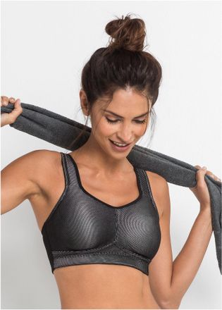 Bonprix Sport-BH BONPRIX, Damen, Gr. 85, Cup H, schwarz, Obermaterial: 100% Polyester. Futter: 100% Polyamid, BHs Sport-BH, f&uuml;r intensive Aktivit&auml;ten, mit bre