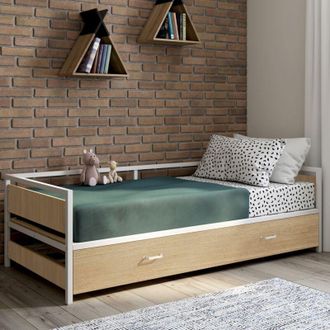 IDMarket Banco Cama 90 X 190 Cm Detroit Convertible 180 X 190 Cm Haya Y Blanco Estilo Industrial