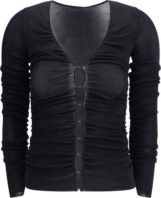 Self Portrait Womens Ruched Front Button Top - Black viscose - Size Small