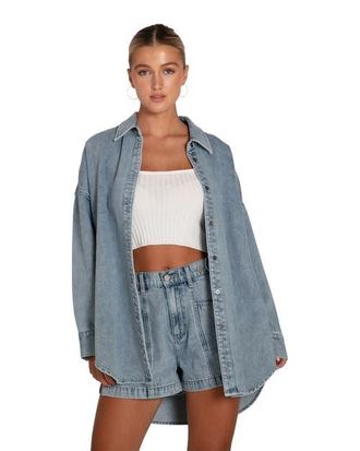 Belle & Bloom Into Him Oversized Denim Shirt in Stonewash at Nordstrom, Size X-Small Au