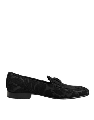 Dolce & Gabbana Black Brocade Crown Loafers Dress Mens Shoes
