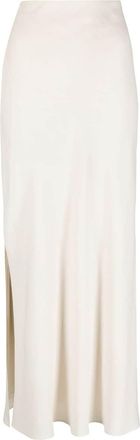 Brunello Cucinelli satin midi skirt - women - Acetate/Viscose/Linen/Flax/Polyester/Elastane/Silk - 38 - C579 MILK