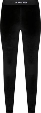 Tom Ford Zwarte Fluwelen Leggings met Glans - Dames - Leggings - Zwart - S - Polyester - Broeken