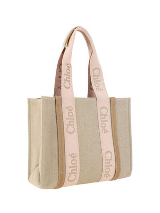 Chlo&eacute; Linen with Leather Trim Shoulder Bag - Beige